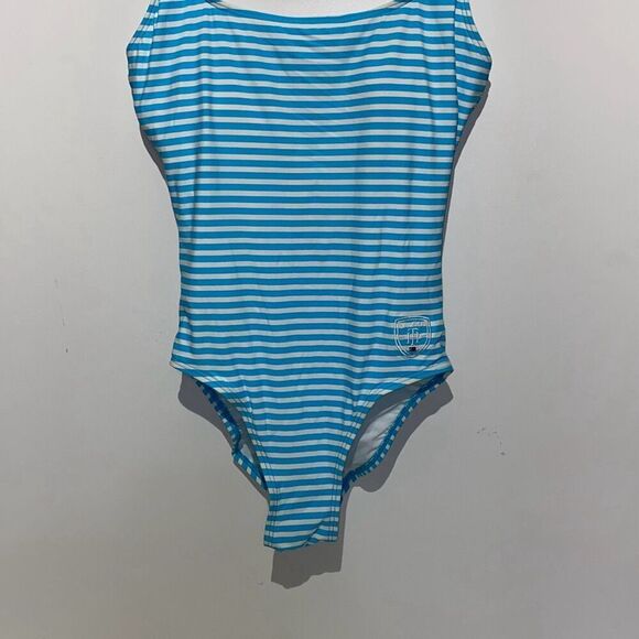 Tommy Hilfiger Women's Blue White Stripe Textured One Piece Swimwear Size 12 - Picture 2 of 7